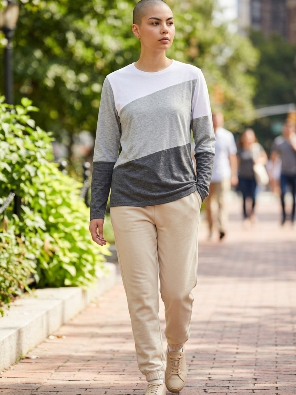 Colorblock Long-Sleeve Top - Gray/White